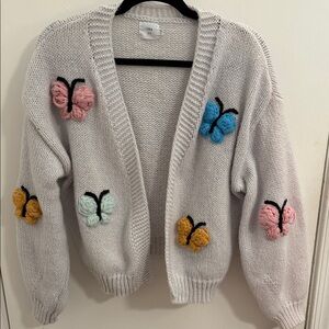 Luna Ivy Anthropologie Small Chunk Knit butterfly grey sweater